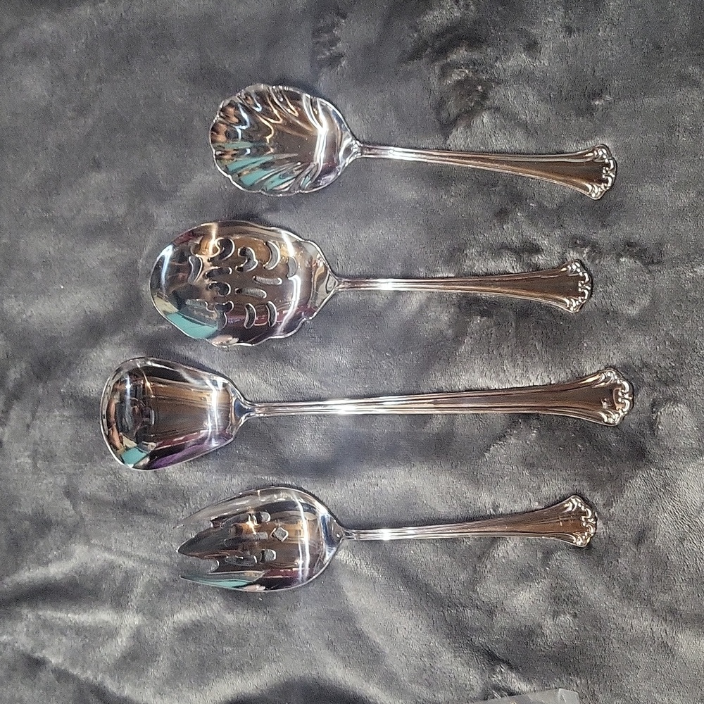 4 pc Reed & Barton stainless steel serving utensils spoons serve spoon